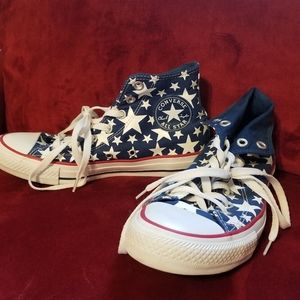 Women's 8 Blue with white stars Converse Hightop